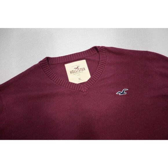 Hollister V Neck Sweater Burgundy Casual Prep Pull Over Mens Sz XL - Picture 5 of 8